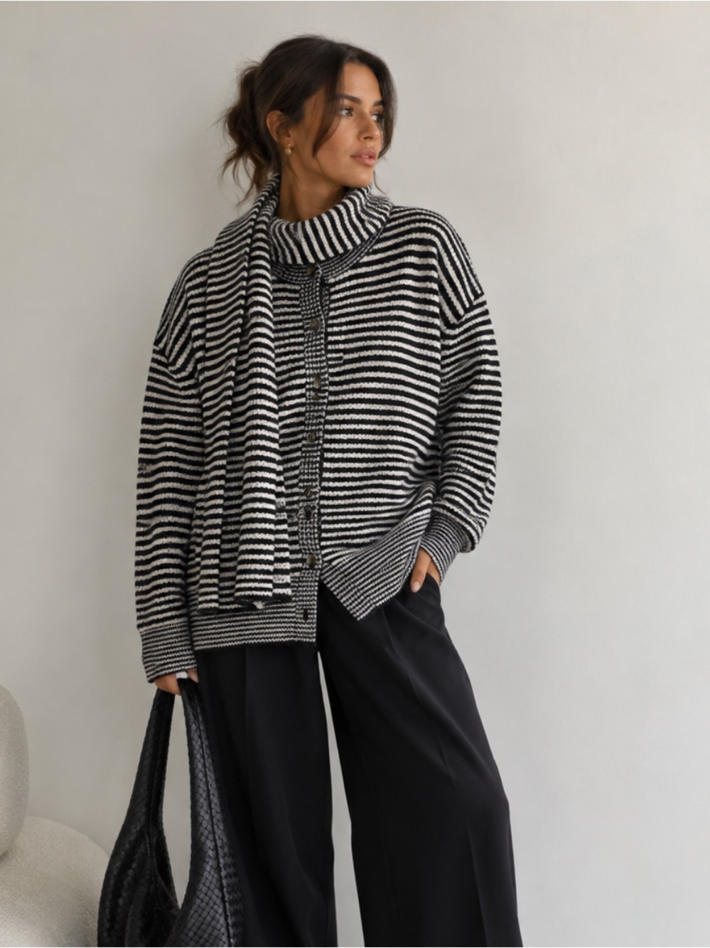 NWT Topshop Oversized Black & White Wool-blend Cardigan With Matching Scarf